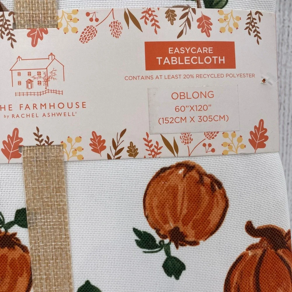 Rachel Ashwell Tablecloth 60x120 White Orange Pumpkin Farmhouse Fall Autumn